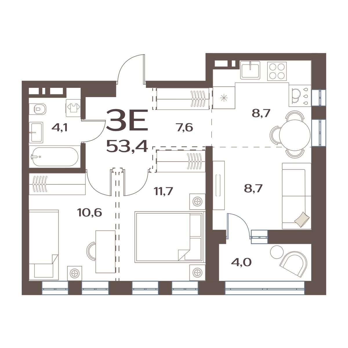 ЖК Меридианы Улисса, 2-комн кв 53,4 м2, за 9 111 000 ₽, 8 этаж